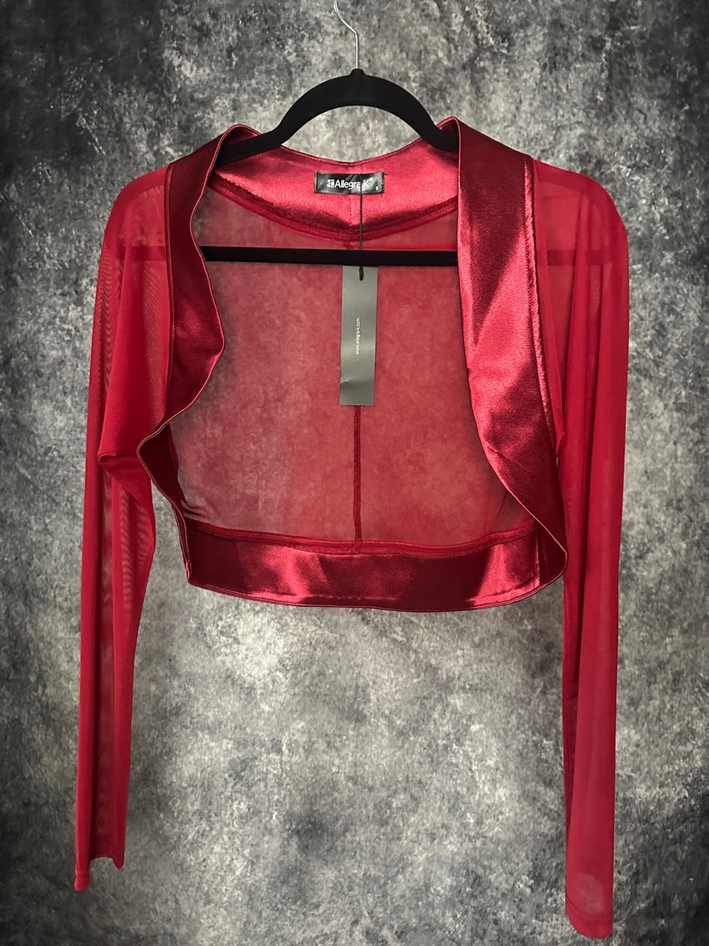 Allegra K Red Sheer Satin-Trim Cropped Bolero
